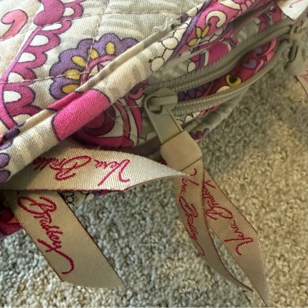 Vera Bradley Pink Paisley Meets Plaid Makeup Bag Hanging Travel Handle Quilted